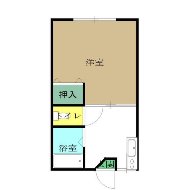 さくら荘の間取り図。洋室、押入、浴室、トイレ、玄関横にキッチン